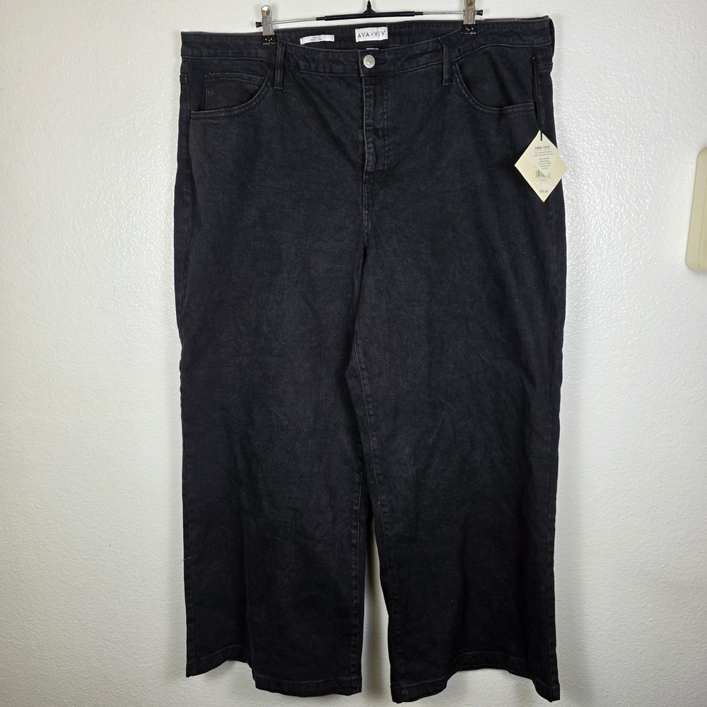 Ava & Viv Jeans Women's Black High Rise Wide Leg Stretch Denim Relaxed Sz 24